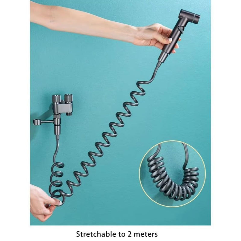 2 in 1 Double Heavy T-Cock Stainless Steel with Toilet Shower Set in ABS Plastic | Black, Chrome & Gun Grey