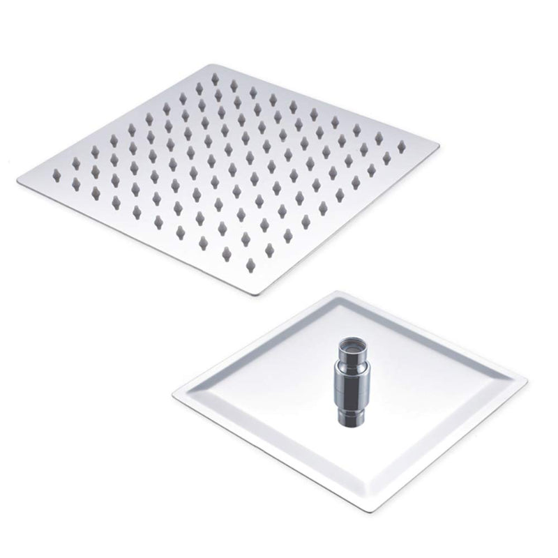 6" to 12" inches Slim Rainfall Shower in Stainless Steel Shiny Chrome | High Pressure | Silicon Nozzles
