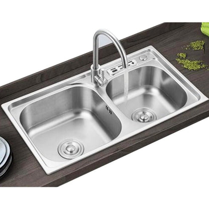 31"x 17" inches Machine Made Kitchen Sink in Stainless Steel | Double Bowl | Drains + Knife's Holder  Included