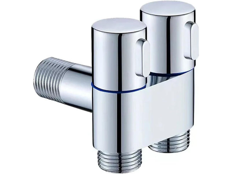 1 in 2 Out T-Cock Valve G1/2" inch Connection in Stainless Steel with Independent Outlet Control for Bathrooms or Wash Areas