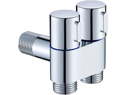1 in 2 Out T-Cock Valve G1/2" inch Connection in Stainless Steel with Independent Outlet Control for Bathrooms or Wash Areas