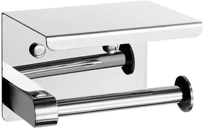 Toilet Paper Holder with Phone Shelf Stainless Steel Shiny Chrome and Matt Black