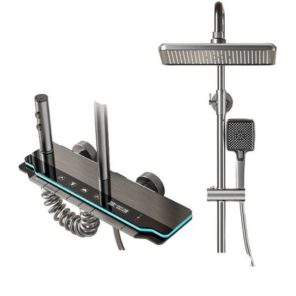 Led Piano Button Complete Bathroom Set in Stainless Steel with Basin Mixer in Mettalic Grey | Shows Shower Time and Water Temprature