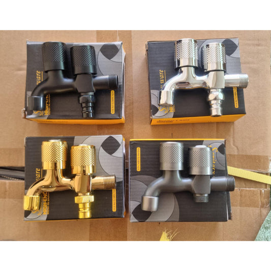 Premium Double Bib Cock in Stainless Steel | Black, Golden, Gun Grey & Chrome | for Bathrooms or Wash Areas