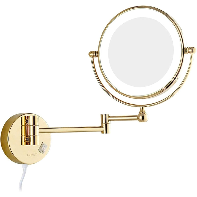 8" inches LED Makeup Mirror 360° Moveable for Dressers, Bathrooms | Magnifying + Normal Dual Mirror | Wall-Mounted