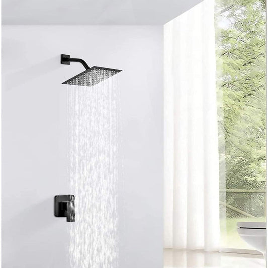 6" to 12" inches Slim Rainfall Shower in Stainless Steel Matt Black | High Pressure | Silicon Nozzles