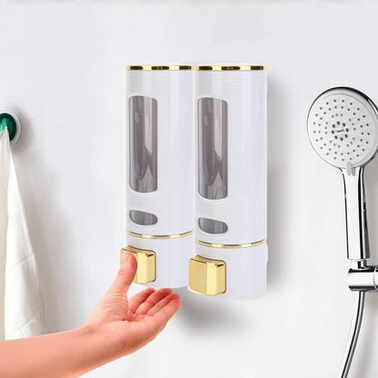 400ml Dispenser in White/Gold for Liquid Soap, Shampoo, Body Wash or Sanitizer | Made in ABS Plastic | Wall Mounted