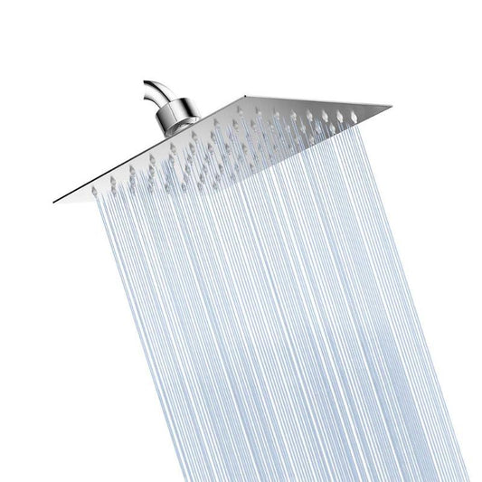 6" to 12" inches Slim Rainfall Shower in Stainless Steel Shiny Chrome | High Pressure | Silicon Nozzles