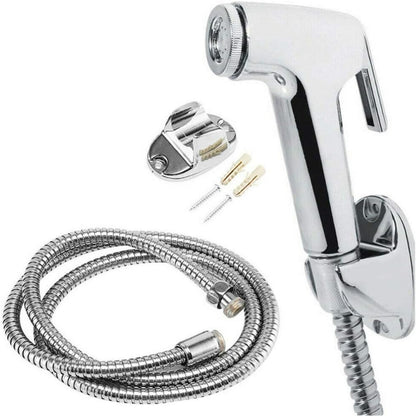 Muslim Shower Set in Chrome 5"inches Head + 1 Meter SS Pipe | High Water Pressure | Easy Installation | ABS Plastic