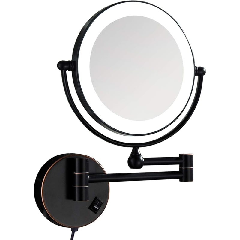 8" inches LED Makeup Mirror 360° Moveable for Dressers, Bathrooms | Magnifying + Normal Dual Mirror | Wall-Mounted