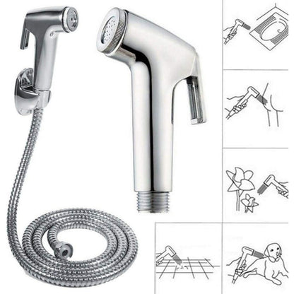 Muslim Shower Set in Chrome 5"inches Head + 1 Meter SS Pipe | High Water Pressure | Easy Installation | ABS Plastic