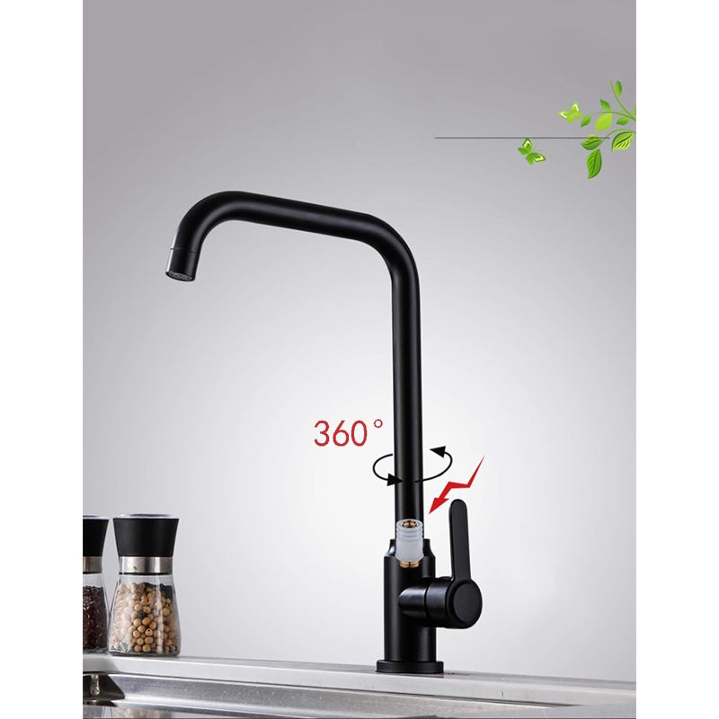 Bay Neck Kitchen Faucet Counter Top Matt Black in Stainless Steel | Hot and Cold Mixer | Easy to Install