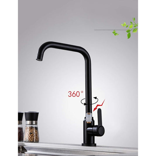 12" Inches Bay Neck Kitchen Faucet Counter Top Matt Black in Stainless Steel | Hot and Cold Mixer | Easy to Install