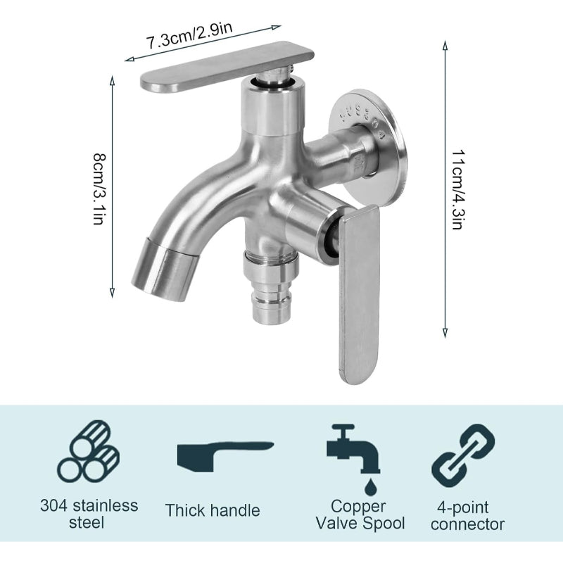 Double Bibcock in 304 Stainless Steel for Toilet Shower, Bathrooms & Wash Areas