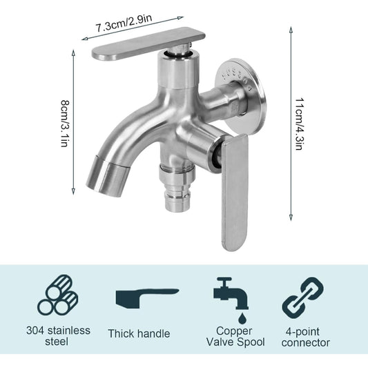 Double Bibcock in 304 Stainless Steel for Toilet Shower, Bathrooms & Wash Areas