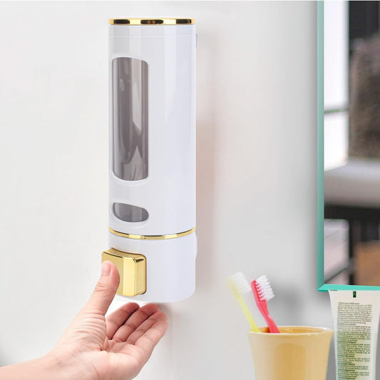 400ml Dispenser in White/Gold for Liquid Soap, Shampoo, Body Wash or Sanitizer | Made in ABS Plastic | Wall Mounted