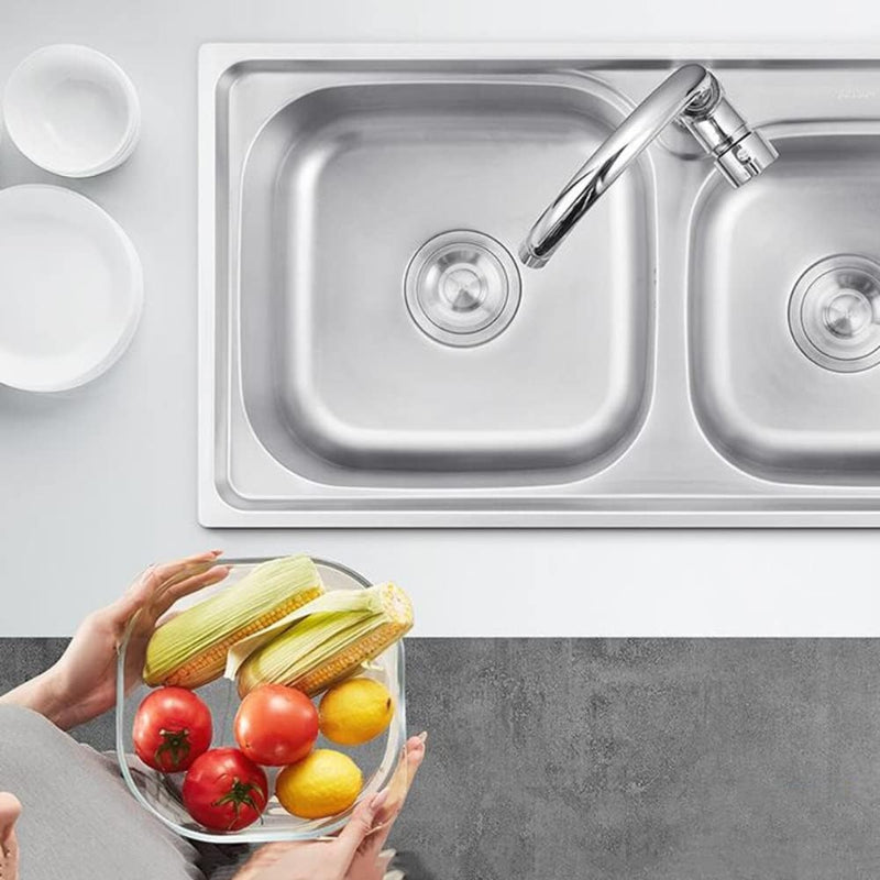 31"x 17" inches Machine Made Kitchen Sink in Stainless Steel | Double Bowl | Drains + Knife's Holder  Included