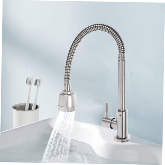 Flexible Neck Faucet with Dual Water Flow in Stainless Steel | Single Line | Easy to Install