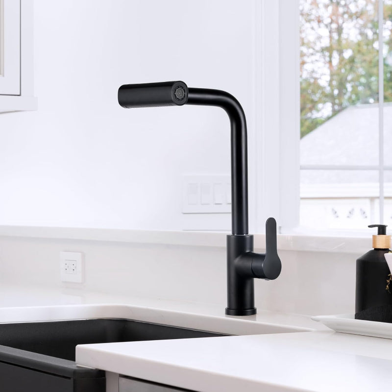4 in 1 Waterfall 11" inches Kitchen Faucet in Black | Stainless Steel Body with ABS Plastic Sprayer | Hot and Cold Mixer| 360° Moveable