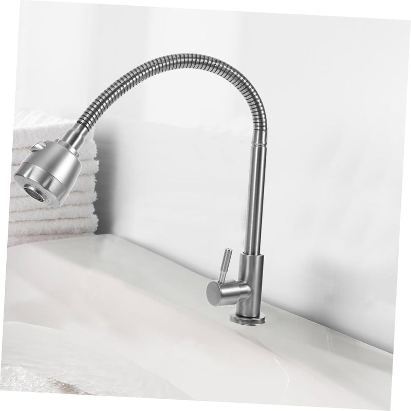 Flexible Neck Faucet with Dual Water Flow in Stainless Steel | Single Line | Easy to Install