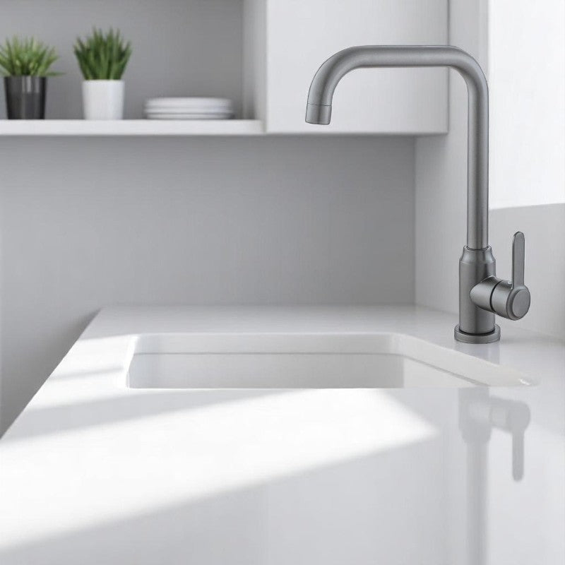 Bay Neck Kitchen Faucet Counter Top Gray in Stainless Steel | Hot and Cold Mixer | Easy to Install