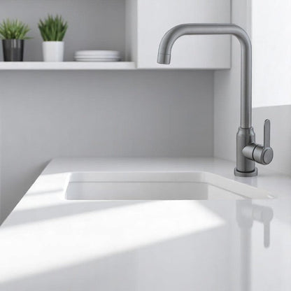 Bay Neck Kitchen Faucet Counter Top Gray in Stainless Steel | Hot and Cold Mixer | Easy to Install