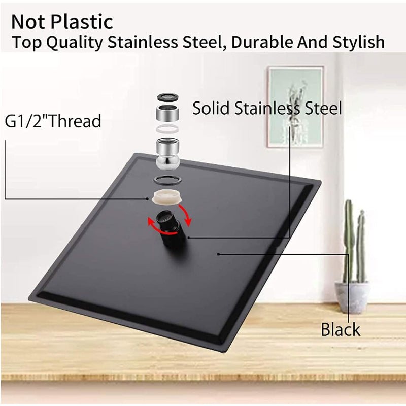 6" to 12" inches Slim Rainfall Shower in Stainless Steel Matt Black | High Pressure | Silicon Nozzles
