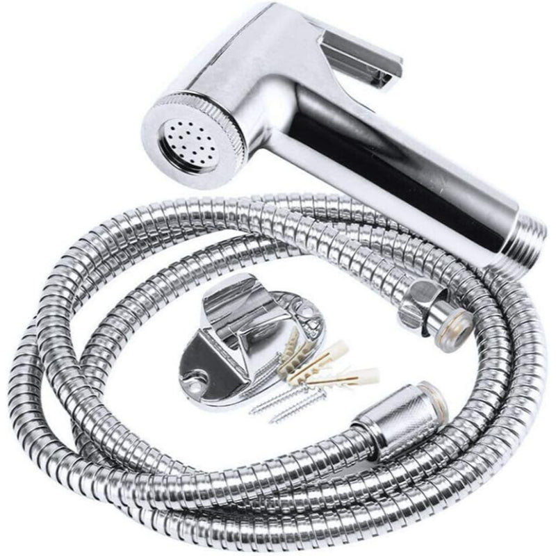 Muslim Shower Set in Chrome 5"inches Head + 1 Meter SS Pipe | High Water Pressure | Easy Installation | ABS Plastic