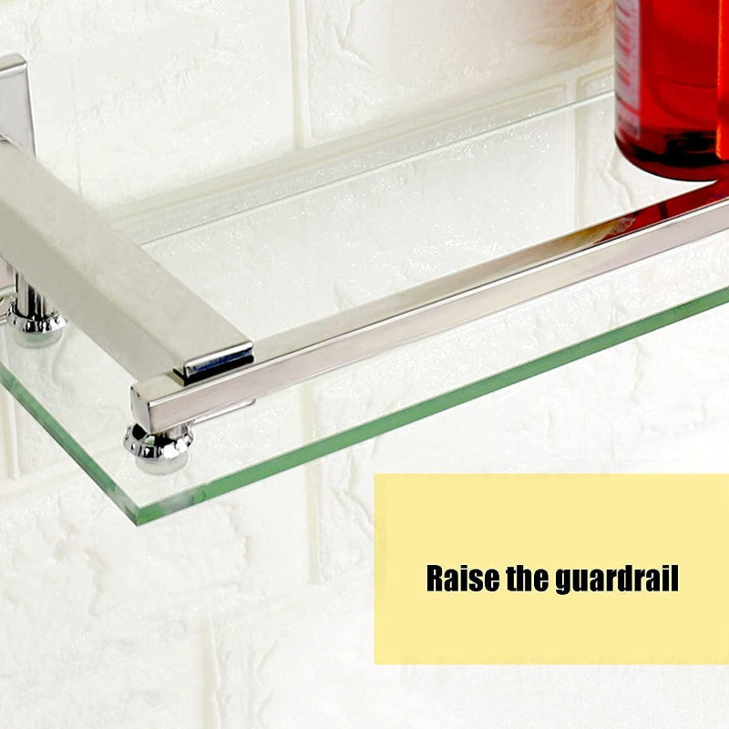 Wesda Glass Shelf 22" inchs Long with Stainless Steel Frame in Shiny Chrome