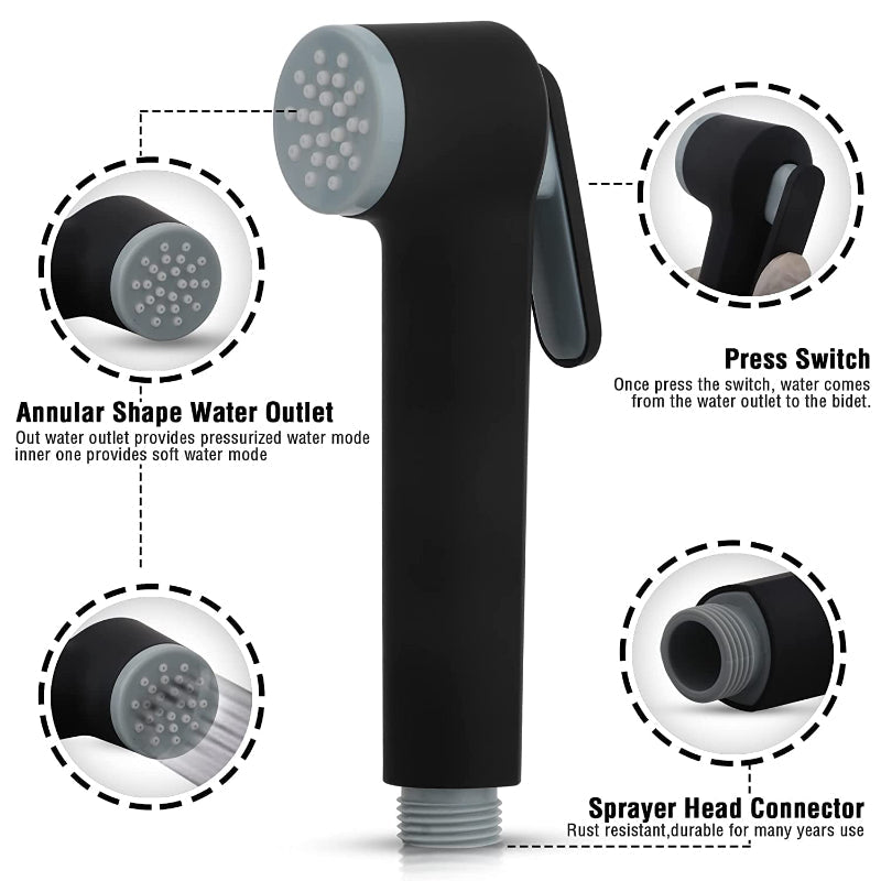 Premium Muslim Shower Head 6"inches in Matt Black | Durable ABS Plastic | High Water Pressure | Easy Installation