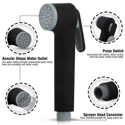 Premium Muslim Shower Head 6"inches in Matt Black | Durable ABS Plastic | High Water Pressure | Easy Installation