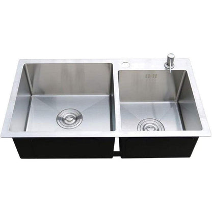 30x16 inches Handmade Kitchen Sink in Stainless Steel 7541 | Double Bowl | Drains + Rinse Basket