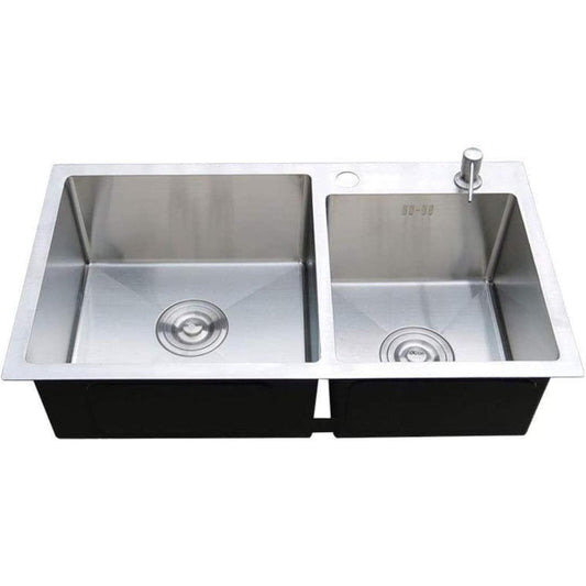 30x16 inches Handmade Kitchen Sink in Stainless Steel 7541 | Double Bowl | Drains + Rinse Basket