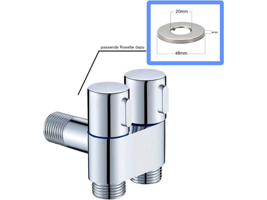 1 in 2 Out T-Cock Valve G1/2" inch Connection in Stainless Steel with Independent Outlet Control for Bathrooms or Wash Areas