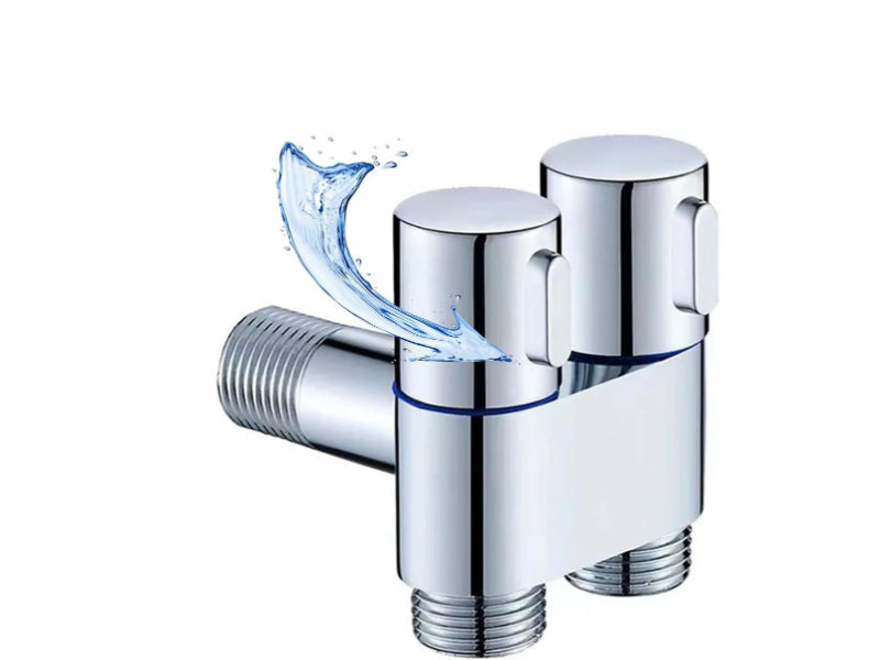 1 in 2 Out T-Cock Valve G1/2" inch Connection in Stainless Steel with Independent Outlet Control for Bathrooms or Wash Areas