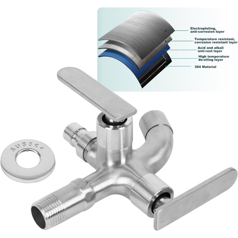 Double Bibcock in 304 Stainless Steel for Toilet Shower, Bathrooms & Wash Areas