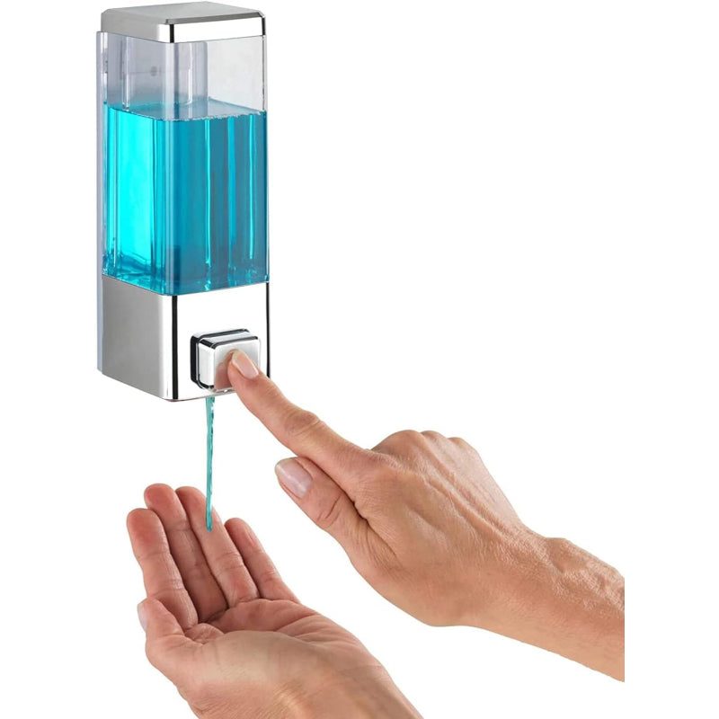 350ml Liquid Dispenser in Chrome for Liquid Soap, Shampoo, Body Wash or Sanitizer | Made in ABS Plastic | Wall Mounted