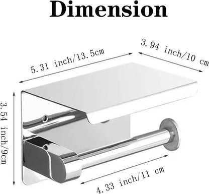 Toilet Paper Holder with Phone Shelf Stainless Steel Shiny Chrome and Matt Black