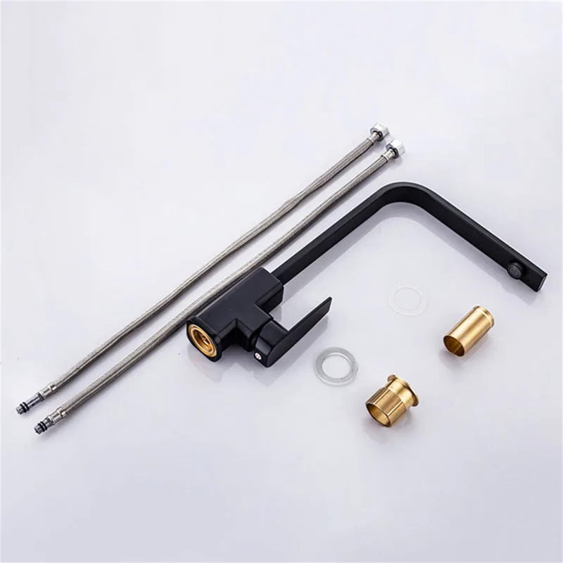Premium 14" inches L-Shape Stainless Steel Kitchen Faucet in Matt Black | Hot and Cold Mixer | Single Handle| 360° Moveable