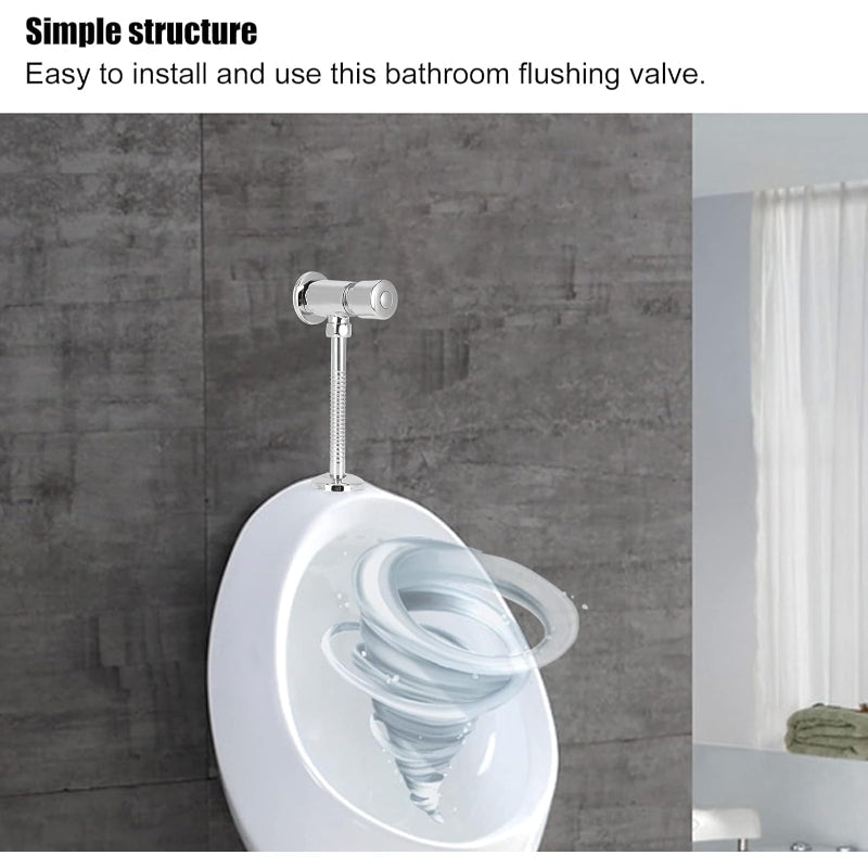 Auto Off Urinal Flush Valve in Stainless Steel Size 1/2" inch | Hand Push | Auto Off in 3 to 5 Seconds