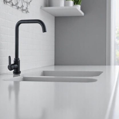 Bay Neck Kitchen Faucet Counter Top Matt Black in Stainless Steel | Hot and Cold Mixer | Easy to Install