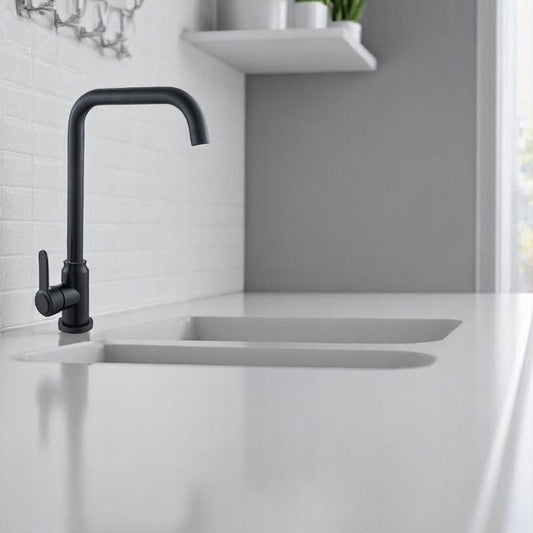 Bay Neck Kitchen Faucet Counter Top Matt Black in Stainless Steel | Hot and Cold Mixer | Easy to Install