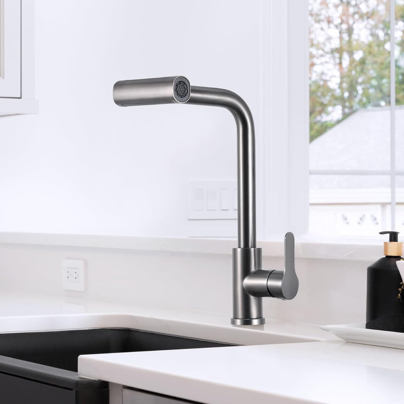 4 in 1 Waterfall 11" inches Kitchen Faucet in Gun Metal | Stainless Steel Body with ABS Plastic Sprayer | Hot and Cold Mixer | 360° Moveable