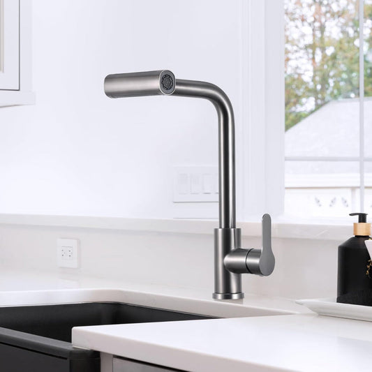 4 in 1 Waterfall 11" inches Kitchen Faucet in Gun Metal | Stainless Steel Body with ABS Plastic Sprayer | Hot and Cold Mixer | 360° Moveable