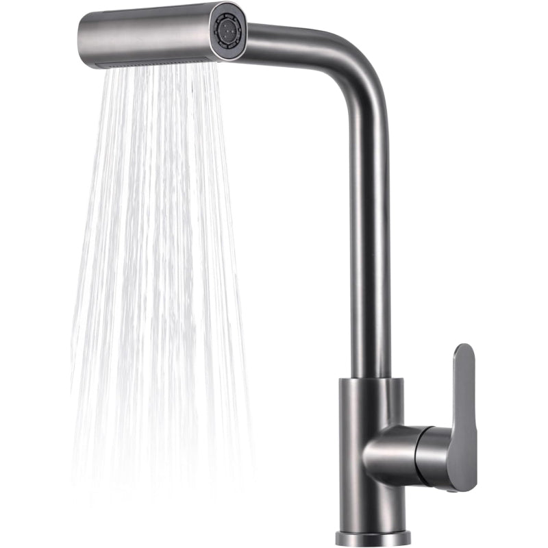 4 in 1 Waterfall 11" inches Kitchen Faucet in Gun Metal | Stainless Steel Body with ABS Plastic Sprayer | Hot and Cold Mixer | 360° Moveable