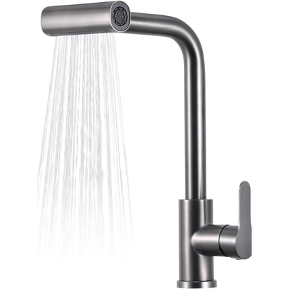 4 in 1 Waterfall 11" inches Kitchen Faucet in Gun Metal | Stainless Steel Body with ABS Plastic Sprayer | Hot and Cold Mixer | 360° Moveable