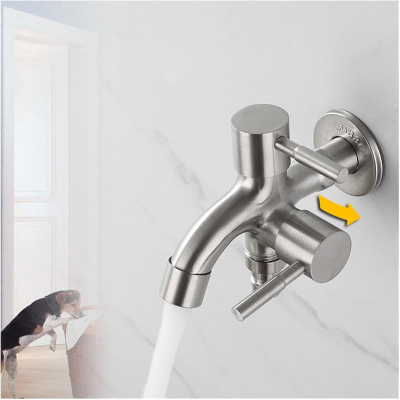 Two Way Double Bib Tap in Stainless Steel for Bathrooms, Kitchens, Wash Areas or Washing Machine