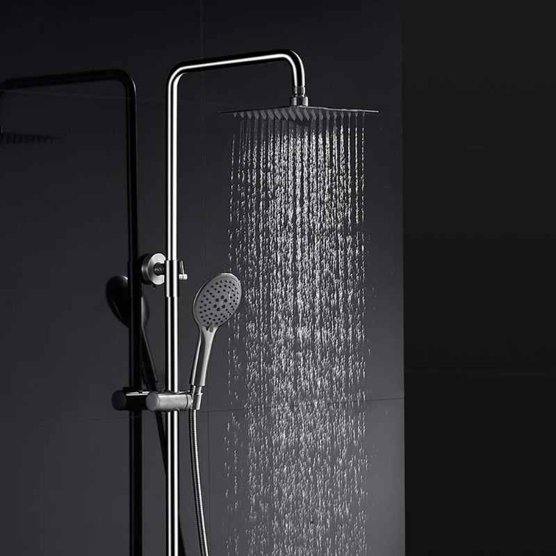 6" to 12" inches Slim Rainfall Shower in Stainless Steel Shiny Chrome | High Pressure | Silicon Nozzles