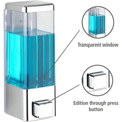 350ml Liquid Dispenser in Chrome for Liquid Soap, Shampoo, Body Wash or Sanitizer | Made in ABS Plastic | Wall Mounted