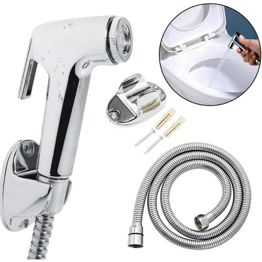 Muslim Shower Set in Chrome 5"inches Head + 1 Meter SS Pipe | High Water Pressure | Easy Installation | ABS Plastic